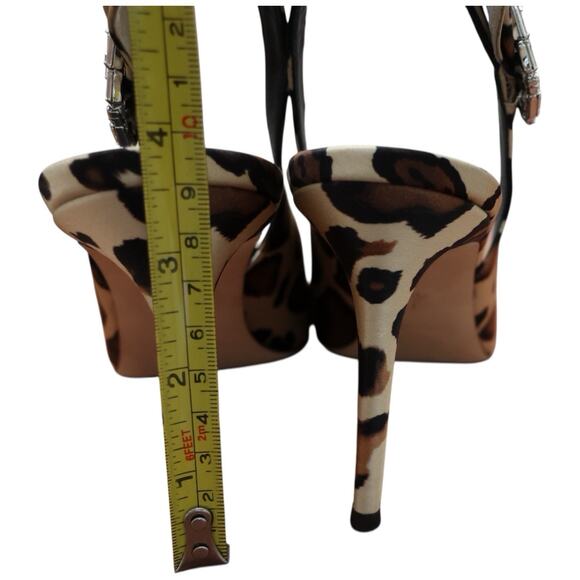 GIUSEPPE ZANOTTI Samia Embellished Leopard Print Satin Slingback Pumps Size 39 - Picture 9 of 15